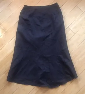 Cleo Petites Faux Suede Midi Skirt Laser Cut Eyelet Details Brown Flare Size 4P thumbnail 1