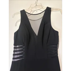 Nightway Black Maxi Dress Gown Sheer Front + Side Cutout Details Slit Size 8 thumbnail 3