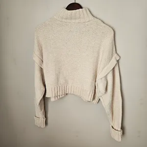 Urban Outfitters Sweater Cozy Cream Turtleneck Ruffle Cropped Neutral Chenille thumbnail 5