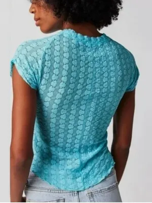 Free People Maggie Top in Aqua Blue thumbnail 2