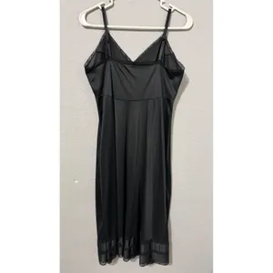 Vintage 90s Black Lace Trim Full Slip Dress S Adjustable Straps Midi Length thumbnail 3