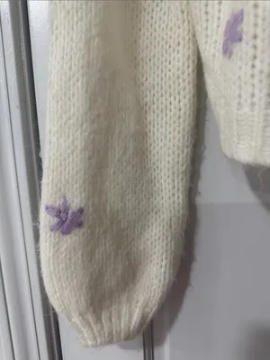 Reserved Women’s Cream Open Front Knit Cardigan with Lilac Floral Detail Size S thumbnail 10