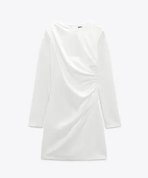 Zara dress wedding mini fitted long sleeve ruched bodycon white party thumbnail 5