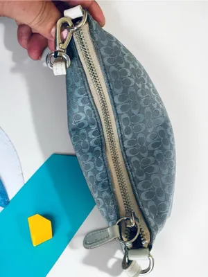 Coach Gray-Blue Signature Jacquard Shoulder Bag with White Trim thumbnail 9