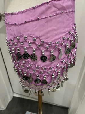 Purple Solid Chiffon Belly Dance Hip Scarf Wrap w/ Silver Coins Tie Size one size thumbnail 2