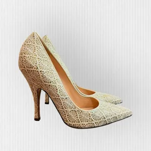 Palter DeLiso Kiss Ivory Heirloom Lace‎ Gold Glitter Pump Size Italy 37 US 6.5 thumbnail 4