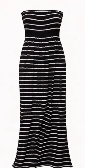 Zenana Striped Black & White Maxi Strapless Dress Small thumbnail 1