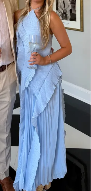 Light Blue Ruffle Formal Dress Size M thumbnail 1