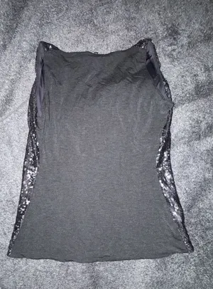 White House Black Market Sequin Top Size M Gray Sleeveless Sparkle thumbnail 3