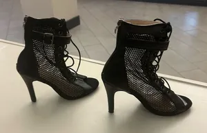 HeelsElegant Black Mesh Lace-Up one shoe is a 36 and one is a 37. (6 1/2-7) thumbnail 1