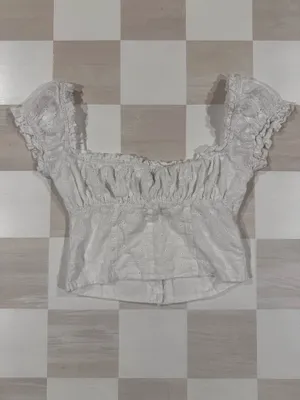 Princess Polly White Eyelet Puff Sleeve Ruched Button Front Crop Top Cottagecore thumbnail 7