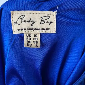 Lindy Bop Cotton Rockabilly Retro Pinup Cutout Pleated Fit Flare Dress S Blue thumbnail 6