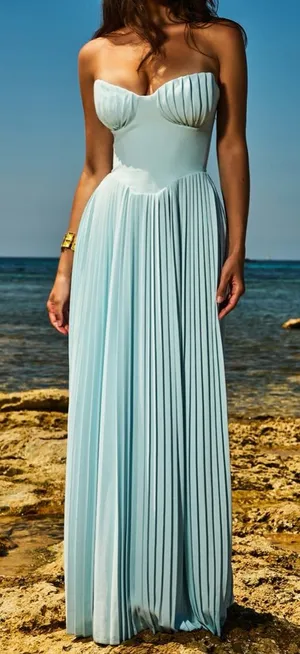 NWOT House Of CB MARCELLA ocean blue pleated maxi dress sz XS thumbnail 1