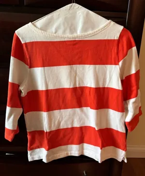 Old Navy Orange and White 3/4 Striped Shirt thumbnail 3