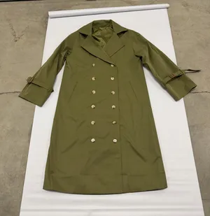 Army Green Double Breasted Trench Coat Longline Jacket H9B641 Size M thumbnail 1