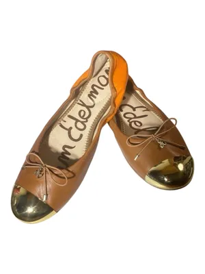 Sam Edelman Fairleigh Ballet Flats Orange Brown Gold Cap Toe Leather 9M thumbnail 4