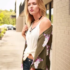 PEACH Love green Texas longhorn floral print kimono size small thumbnail 4