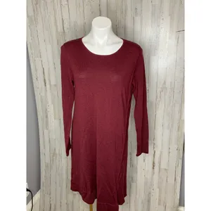 Eileen Fisher Sweater Dress Womens Medium Burgundy Scoop Neck Long Sleeve Knee thumbnail 2