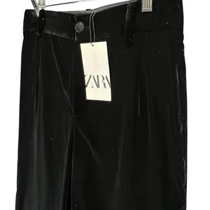 Zara Velvet Pants Womens S Black Straight Leg Luxurious Soft Trouser Retro Chic‎ thumbnail 3