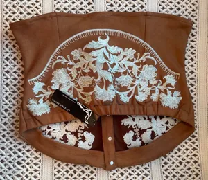 Lucky and Blessed Camel Suede Floral Embroidered Western Corset Top (Size S-XL) thumbnail 3