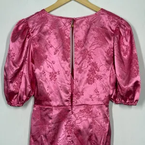 Elevator Disco Mini Dress Womens Size Small Pink Floral Surplice Neck Ruffle Hem thumbnail 5