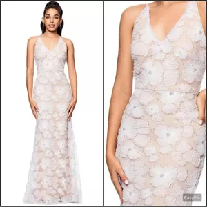 NWT Betsy & Adam Women's Embellished Floral Soutache Sleeveless Gown Dress White thumbnail 2
