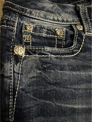 Miss Me Jeans Mid-Rise Cropped Wings Embellished Rhinestones Blue Size 27 thumbnail 9