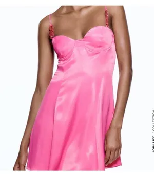 Zara Pink Satin Mini Slip Dress Size Small thumbnail 1