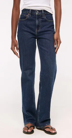 Abercrombie & Fitch Women High Rise 90s Straight Jeans dark wash 28-6 30" inseam thumbnail 1