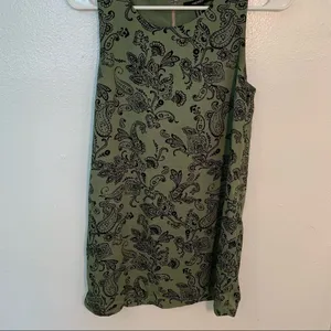 Forever 21 Womens Size XS Sleeveless Swing Dress Green Black Paisley Exposed Zip thumbnail 4