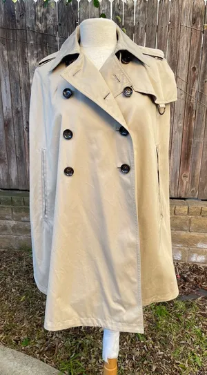 Banana Republic Khaki Double-Breasted Cape Coat Classic Preppy academia fall M thumbnail 1