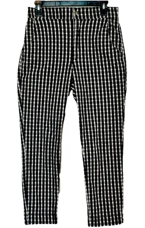 Hollister Pants Womens Size M Black White Plaid Elastic Waist Pockets preppy thumbnail 1