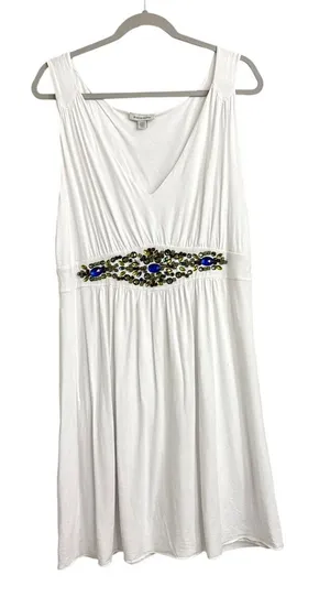 Boston Proper Jewel Detail Sleeveless Flowy Casual Neutral Dress Size Large thumbnail 1