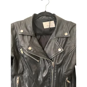 STRADIVARIUS 100% Leather Biker Jacket Black Medium thumbnail 4