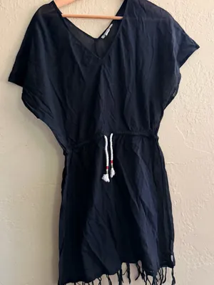 Black Cotton Dress Cover Up with thumbnail 1