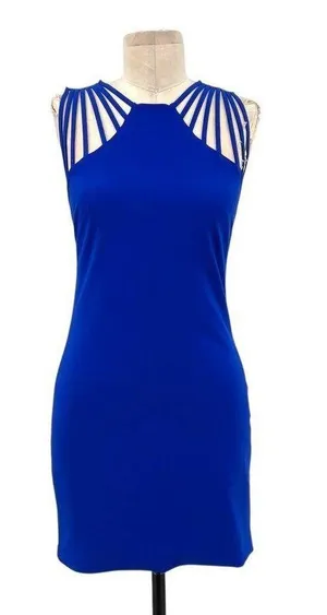 Dress the Population Cora Strappy Shoulder Sheath Dress Mini Cobalt Blue Size XS thumbnail 1