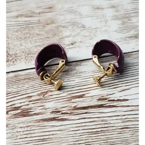 Vintage Clip On Earrings - Purple Hoops 0.75" - Small Paint Chip thumbnail 3