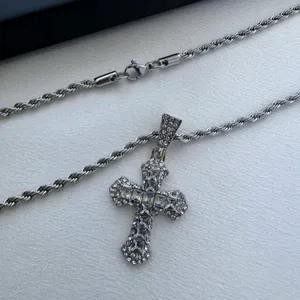CZ Cross Pendant Necklace for Men Women,Streetwear Punk Hip Hop Unisex Style thumbnail 3