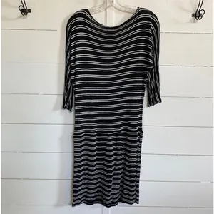Michael Stars viscose drawstring tie waist dress black white stripes -‎ XS EUC thumbnail 10