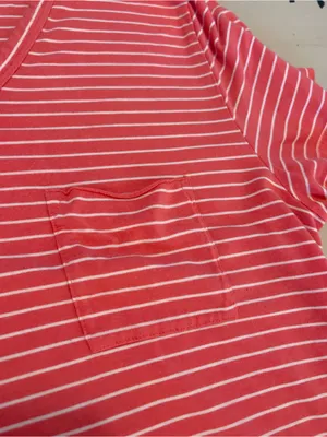 Striped V-Neck Mini Dress in Coral Pink thumbnail 3