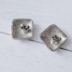 Vintage Stud Earrings Silver Tone & Cream Enamel Square thumbnail 8