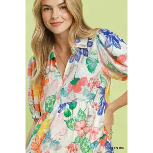Umgee Watercolor Floral Tiered Midi Dress - Green Mix - Large thumbnail 5