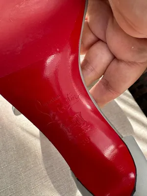 Christian Louboutin Light Grey Leather Open-Toe Stiletto Heels with Red Sole thumbnail 7