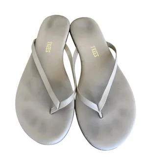TKEES Solids No. 9 Leather Flip Flops Women’s 9 Taupe Thong Sandals Neutral thumbnail 1
