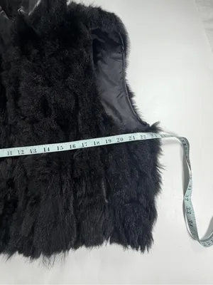 Genuine New Zealand Possum‎ Fur Cropped Vest Boxy High Collar Black Womens OS thumbnail 5