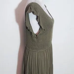 Pretty Garden Olive Green Smocked Midi Dress Size Large Green Cottagecore Dress thumbnail 5