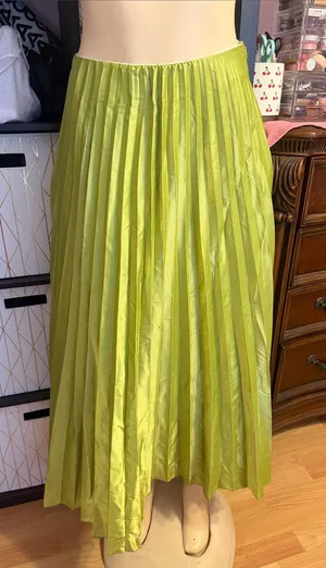 Pleated Lime Green Maxi Skirt Size M thumbnail 1