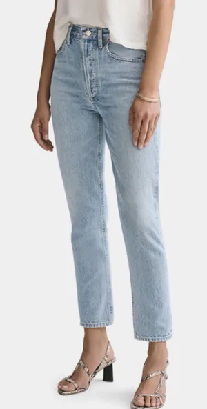 Agolde Riley‎ High Rise Crop Straight Jeans Renewal Blue Size 26 Minimalist thumbnail 1