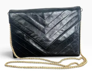 Yves Saint Laurent Vintage Clutch Bag Small Envelope Black Chevron Leather thumbnail 1