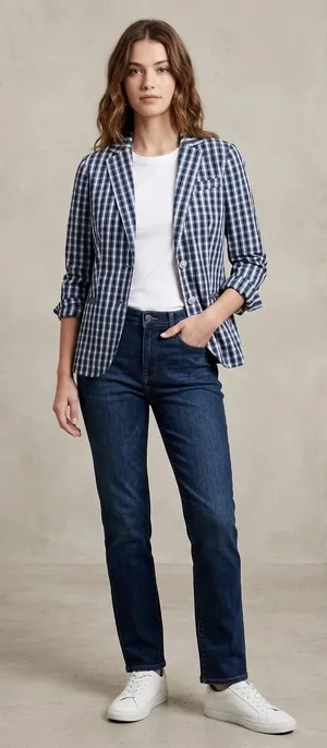 Banana Republic Womens Blue Plaid Cotton Blazer Jacket Crest Button Unlined S‎ thumbnail 1
